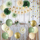 ANSOMO Sage Green Happy Birthday Party Decorations Retro Green Nude Ivory Dark Olive Kraft Paper Banner Balloons Neutral Rustic Boho Blush Safari Botanical Greenery Wild Décor Supplies Women Adults — 4