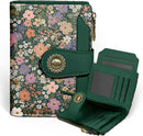 Icycay Cat Small Wallet Women RFID Blocking Bifold Cute Credit Card Holder - Floral Green — 1