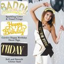 KICOSY Birthday Baddie Sash and Headband Set with Gold Glittery Cake Topper — 3