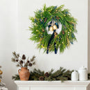 24 Inch Pre-Lit Norfolk Pine Christmas Wreath for Front Door, Artificial Plants Green Christmas Wreath with Lights, Velvet Ribbon, Natural Berries, Pinecones and Bells, Lighted Door Wreath — 4
