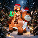 5.8FT Christmas Inflatable Highland Cow, Cute Blow Up Highland Cow with Santa Hat, Playful Gingerbread Man Holding Gift Box Riding on Cow Back for Indoor Outdoor Yard Lawn Garden Holiday Party Decor — 5