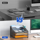 Samstar Desk File Organizer, Mesh Letter File Folder Holder with 3 Paper Trays and 2 Vertical Upright Section, for Office Supplies,Desk Accessories & Workspace,Black. — 5