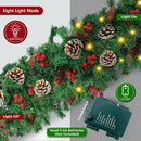 Christmas Garland, 12FT Prelit Christmas Garland with 100 LED Lights, Greenery Xmas Garland with 20 Pine Cones 90 Red Berry Christmas Decoration for Indoor Outdoor Home Mantel Fireplace — 3