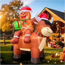 5.8FT Christmas Inflatable Highland Cow, Cute Blow Up Highland Cow with Santa Hat, Playful Gingerbread Man Holding Gift Box Riding on Cow Back for Indoor Outdoor Yard Lawn Garden Holiday Party Decor — 1