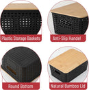 BAMBOO LAND- Plastic Storage Baskets with Bamboo Lid, 6 pcs, Black Small Pantry Storage Baskets with Lids — 3