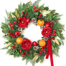 Pinkpuii Pre-lit Christmas Wreaths for Front Door- 24 Inch Outdoor Christmas Wreath with Lights,Green Lighted Xmas Door Wreath with Pinecones,Red Flowers and Orange Berries for Holiday Decor — 7