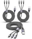 FEEL2NICE 3 in 1 Multi Charging Cable, 3-Pack 6 FT Multiple Device Charger Cord with USB C, Lightning and Micro USB Plugs for iPhone 17 16 15 14, Android Phones and Tablets, Gray 1