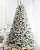 7.5FT Pre-lit Snow Flocked Christmas Tree Spruce with Remote Control, 600 Warm White Multi-Color Lights, Artificial Hinged/Feel Real/Realistic for Home, Holiday Decoration Dual Color LED — 1