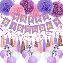 Purple Pink Birthday Party Decorations for Women Girls with Happy Birthday Banner,Hanging Swirls,Tissue Paper Pompoms,Circle Dots Garland,Tassel Garland Purple Balloons — 1
