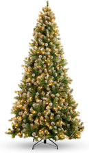 Best Choice Products 6ft Pre-Lit Pre-Decorated Pine Artificial Christmas Tree w/Twinkling LEDs, 1,000 Flocked Frosted Tips, 59 Pinecones, 250 Lights, Base — 1