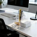 HBlife Acrylic Pen Holder for Desk, 3-Compartment Small Desk Organizer, Clear Office Supplies Desk Accessories with Sticky Notes Holder Stores Post It Notes 3X3 for Office, Home and School — 2