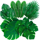 Decopom Palm Leaves Artificial Tropical Monstera-84Pcs 6 Kinds Large Small Green Fake Palm Leaf with Stems for Safari Jungle Hawaiian Luau Party Table Decoration Wedding Birthday Theme Party | 84 Pack — 1