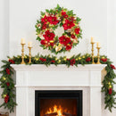 24 Inch Magnolia Christmas Wreath for Front Door, Christmas Wreath with LED Lights, Red Flowers, Red Berries, Pinecones Christmas Decorations，Winter Door Wreath for Wall Window Indoor or Outdoor — 3