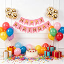 Happy Birthday Banner Sign Bunting Hanging Decorations with 8Pcs Shiny Gold Balloons Birthday Party Sign Decor for Party Supplies(Purple) | Pink — 2