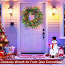 24 Inch Prelit Christmas Wreath for Front Door, Real Touch Norfolk Pine Wreath with Dual Color Change & Timer,Artificial Pine Tips,Cypress Leaves,Red Berries and Pinecone for Door Home Outdoor Decor — 6