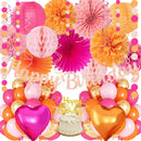 Hot-Pink Orange Birthday Decoration for Women Girl, Fall Peach Burnt-Orange Gold Balloon Décor-Happy Banner, Streamers Lanterns Honeycomb, Tissue Flowers Pom Poms Fan, Boho Sunset Autumn Party Décor — 1