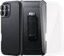 Case for iPhone 16 (6.1") with 2 x Camera & Screen Protectors | Heavy Duty Full Body Military Grade Drop Protection Carrying Cover Holder | Holster for Men Belt with Clip Stand – Black — 1