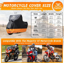 Tokept Motorcycle Cover Waterproof Outdoor Storage Fits Up to 116"