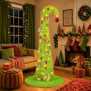 6FT Whimsical Pop-Up Christmas Tree with Lights 30” Tree Skirt, Green — 2