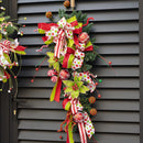 Christmas Wreaths for Front Door, Soomeir 24 Inch Pre-Lit Lighted Led Winter Wreath with Ball and Poinsettias, Holiday Outside Indoors Ribbon Home Ornaments Artificial Wall Decor (Green and Red) — 3