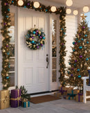 Valery Madelyn 20'' Pre-Lit Christmas Wreath for Front Door with Lights, Large Lighted Outdoor Christmas Wreath with Peacock Feathers & Balls for Home Porch Fireplace Window Holiday Party Wall Decor — 4