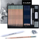 KALOUR 25-Piece Professional Sketch Pencil Set with Matte and Regular Pencils - Includes Vinyl Eraser, Kneaded Eraser, Sharpener, Pencil Extender and Blending Stump - Ideal for Artists and Beginners — 1