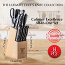 Moss & Stone 14 Pcs Kitchen Knife Set with Block, Stainless Steel — 4