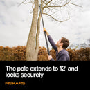 Fiskars 8-12 Ft Extendable 2-in-1 Tree Pruner & Pole Saw with Rotating Head | 8-12 ft Rope-Free Saw & Pruner — 3