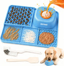 Dog Lick Mat & Slow Feeder Bowl Combo, Enrichment Toy with Puzzle Dome, 4-Texture Silicone Licking Mat for Anxiety Relief, Slow Feeding, Boredom Buster with Cleaning Brush & Silicone Spatula (Blue) — 1