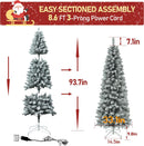 MUPATER Pencil Christmas Tree 7.5ft, Pre-lit Artificial Skinny Christmas Tree with Flocked Snow and Metal Stand, Warm White Lights Home Decoration for Office, Party (Snow White) — 2
