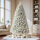 7.5 FT Pre-lit Snow Flocked Christmas Tree Spruce with Remote Control, 350 Warm White Multi-Color Changing LED Lights, Artificial Hinged/Feel Real/Realistic for Home, Dual Color LED — 7