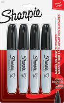 Sharpie Permanent Markers, Large, Chisel Tip, Black, 4 Count - Marks on Paper, Plastic, Metal, and More | 4 Count (Pack of 1) — 1