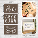 Boutique Calligraphy Stencil Template Kit | 45 Reusable Pieces | Lettering Upper, Lowercase, Large & Small | Numbers, Punctuation, Laurels and Flowers - For Arts Crafts Painting Wood (Calligraphy Kit) | Calligraphy Stencils — 6