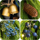 24 Inch Pre-Lit Norfolk Pine Christmas Wreath for Front Door, Artificial Plants Green Christmas Wreath with Lights, Velvet Ribbon, Natural Berries, Pinecones and Bells, Lighted Door Wreath — 3
