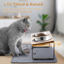 Upgraded Elevated Cat Bowls with Food Mat,15°Tilted Stand Anti Vomiting Raised Cat Dishes for Food and Water,2 Stainless Steel Bowls for Cats and Puppy — 4
