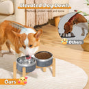 UPSKY 27oz Elevated Stainless Steel Dog Bowls Non-Slip Wooden Stand Grey
