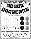 Happy Birthday Decorations, Party Decorations Banners for Men Boys | Black Sliver — 2