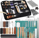 Leather Craft Tools, 60 Pieces Leather Working Tools and Supplies with Storage Bag Cutting Mat Prong Punch Groover Edge Creaser Stamping Carving Knife Awl Hammer for Craft Making DIY Sewing — 1