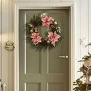 DecorbyHannah 24" Pre-Lit Pink Christmas Wreath with Lights, Large Lighted Christmas Door Wreath with Poinsettias, Battery Operated Outdoor Winter Xmas Wreaths Decor — 2