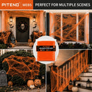 Piteno® 1200 sqft Spider Webs Halloween Decorations with 40 Fake Spiders, Stretchable Halloween Spider Webs for Indoor Outdoor Haunted House Yard Porch Party Decor (Orange) — 6
