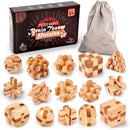 VolksRose 15pcs Wooden Brain Teaser Puzzles, IQ Challenge Puzzle Games, Logic Smart Mind Puzzle Box Lock Toy Removing Assembling 3D Small Puzzle Gift Set for Adults Teenagers Kids, 1.8inch 4.5cm — 1