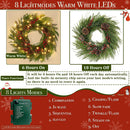 8 Modes & Timer - 24" Lighted Christmas Wreaths for Front Door with 50 LED, Real Touch Norfolk Pine Wreath Cedar&Cypress Tips Pinecones Berries Artificial Xmas Door Wreath for Home Indoor Wall Window — 3