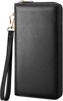 Chelmon Women's Vegan Leather Clutch Wallet with Zip, Hand Strap, Large Capacity — 1