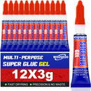 12 x 3g Super Glue Gel, Quick Dry, Thick Formula, All-Purpose Crazy Glue — 1