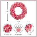 Pre-Lit Flocked Pink Artificial Christmas Wreath - 24"- Clear Lights — 5
