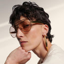 Oversized Aviator Sunglasses For Women 70s Retro 2025 Metal Shades with Gold Streamline Arms | 2 PACK Champagne + Black — 2