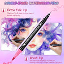 24 Colors Dual Markers Brush Pens, Art Markers Colored Pens for Adult Coloring Books, Brush and Fine Point Dual Tip Artist Colored Marker Set for Drawing Adult Coloring Hand Lettering — 3
