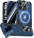 Goton 3 in 1 for iPhone 16 Pro Max Case with Privacy Screen Protector Blue — 1