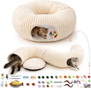 Cat Tunnel Bed with 40 Pcs Interactive Cat Toys, White — 1