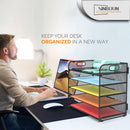 Letter Tray Paper Organizer 5-Tier Desk Organizer File Organizer Paper Holder with Handle, Metal Desktop Document Shelf Tray Office Classroom Organization - Black — 6